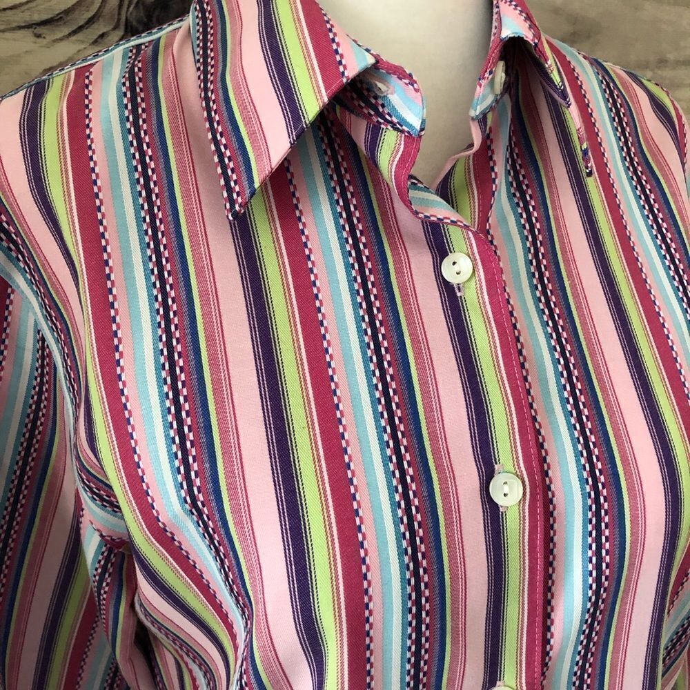 Foxcroft Colorful Striped Long Sleeve Button Down Shirt Wrinkle Free Size 4 - Picture 2 of 6
